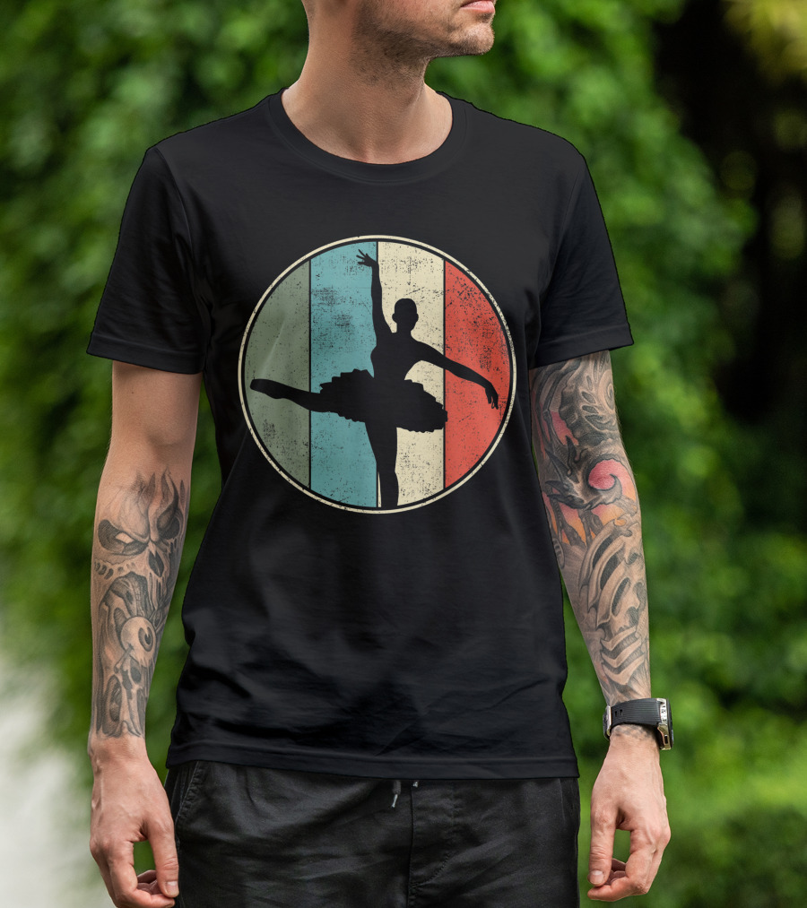 Ballet Ballerina Silhouette Vintage Stripes T-Shirt