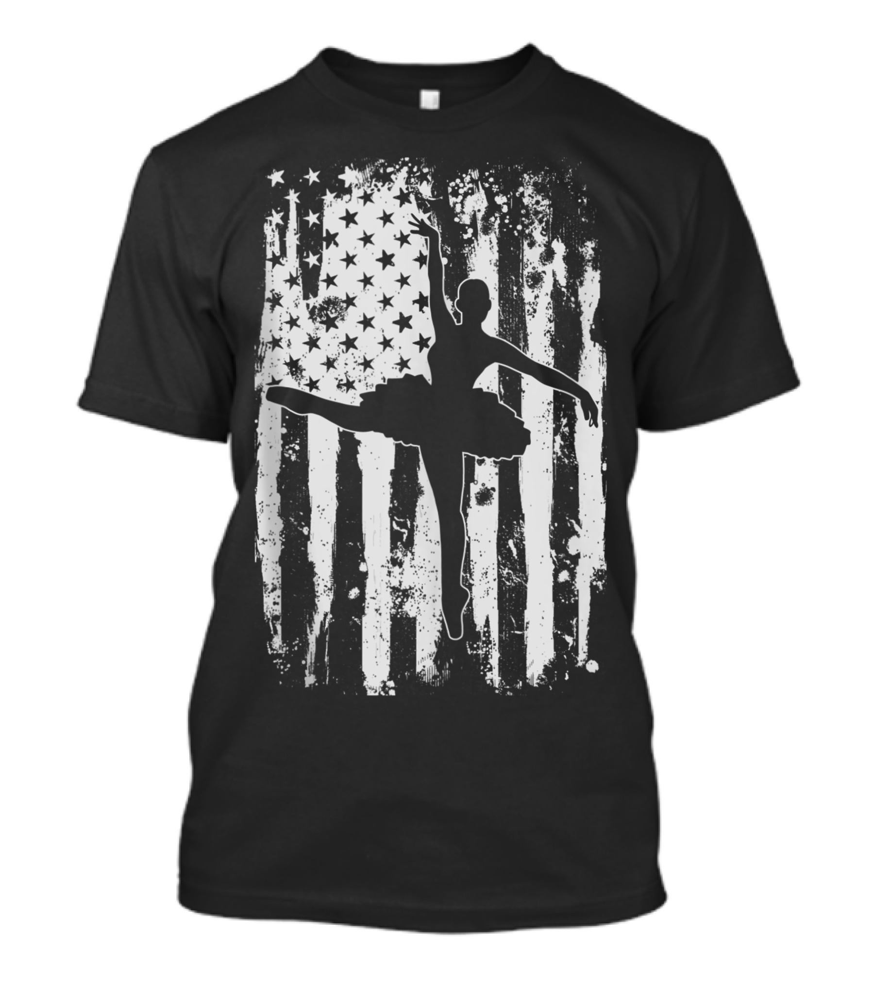 Ballet Ballerina Silhouette With Distressed USA Flag Background T-Shirt
