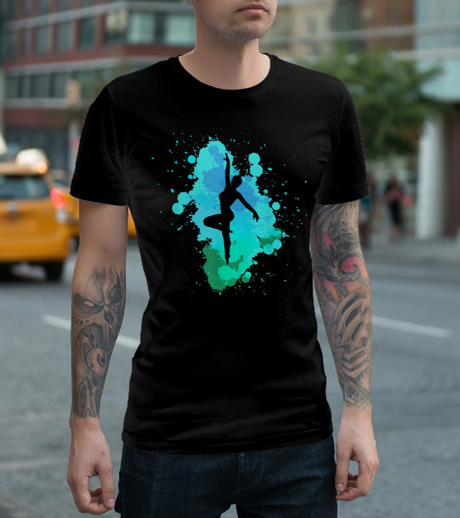 Ballet Dancer Dancing Ballerina Silhouette on Colorful Splash Background T-Shirt
