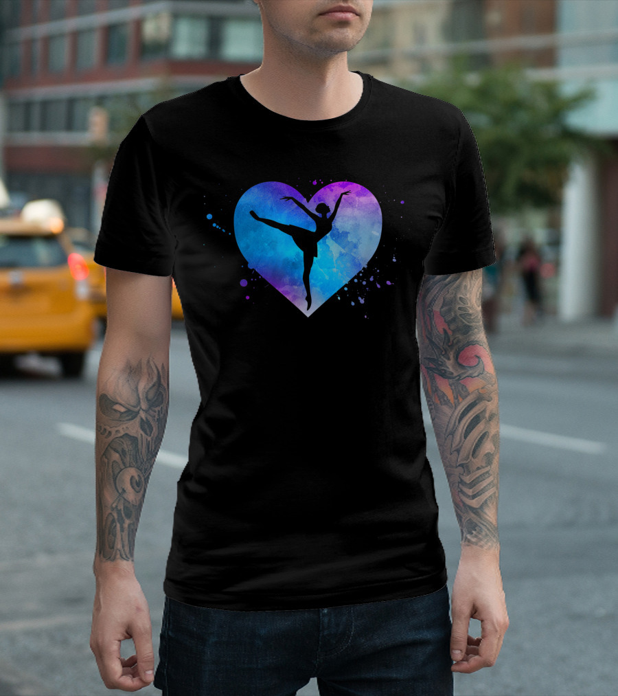 Ballet Dancing Ballerina Silhouette in Watercolor Heart Girls Teens T-Shirt