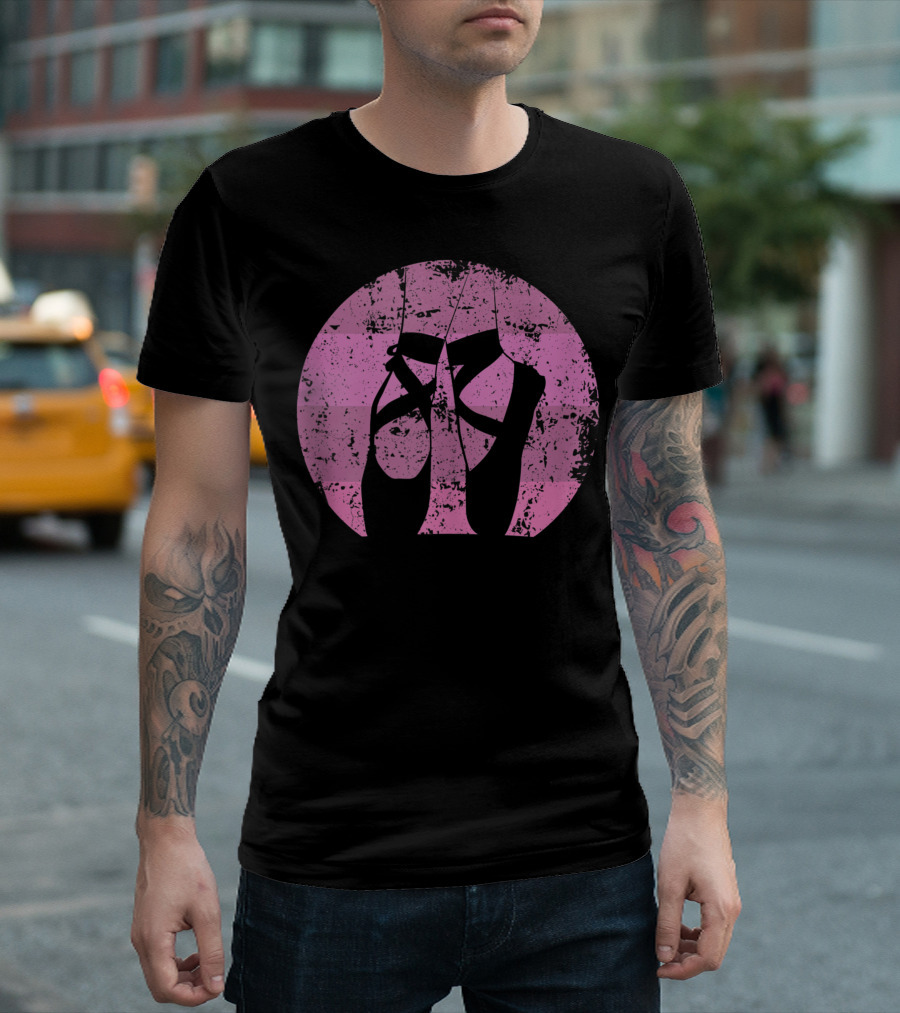 Ballet Vintage Circle Ballerina Shoes Grunge Pink Background T-Shirt