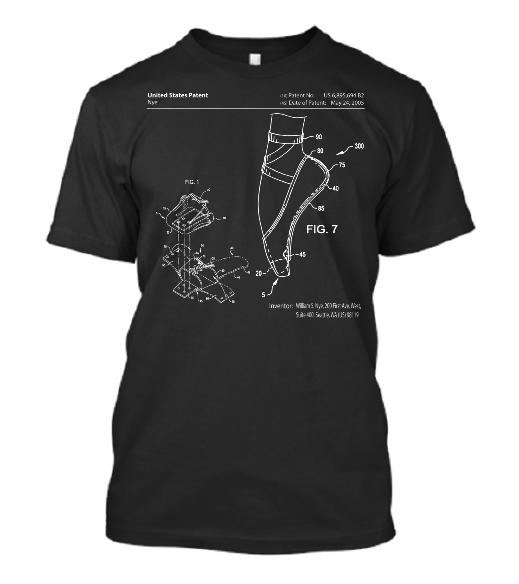 United States Patent Ballet Shoe Patent Slippers Dance Studio Ballerina Nye US 6895694 B2 T-Shirt