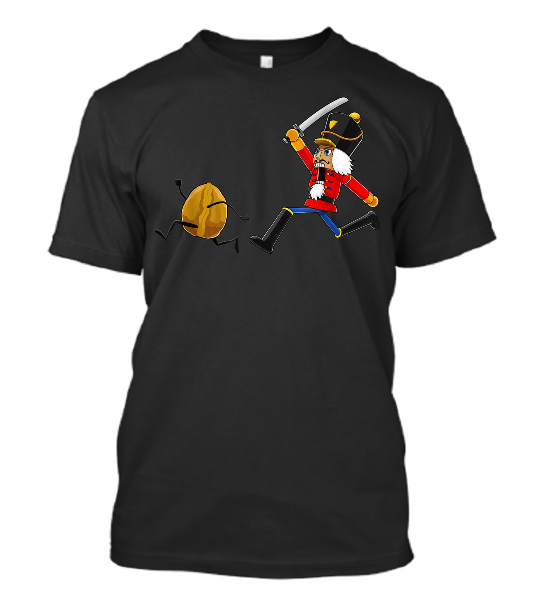Christmas Nutcracker Chasing Walnut With Sword And Santa Hat T-Shirt