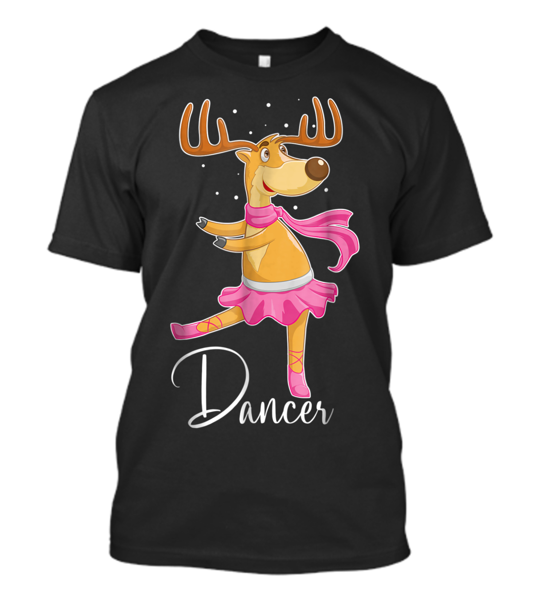 Cute Reindeer Ballet Dancer In Pink Tutu And Scarf Performing On Stage T-Shirt
