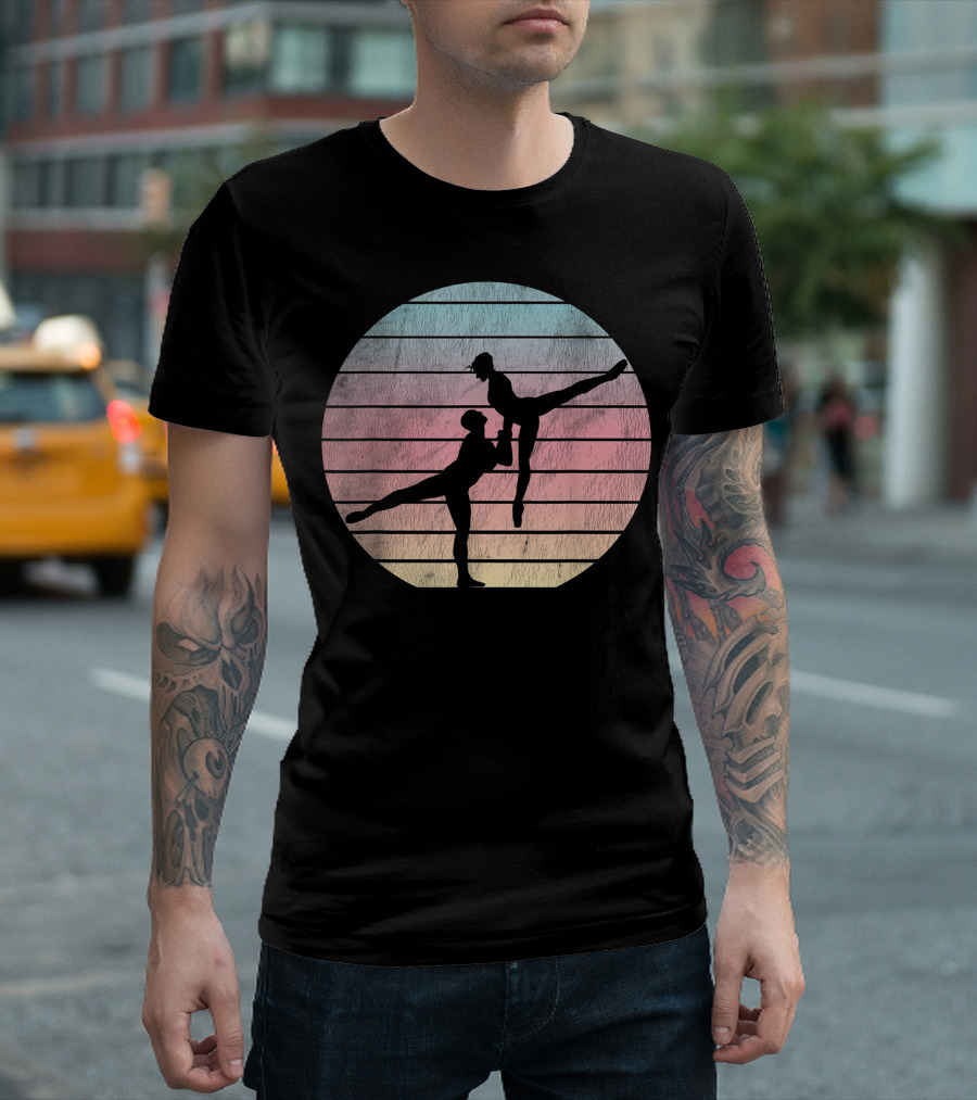Ballet Dancers in Silhouette Against a Pastel Sunset Sky T-Shirt