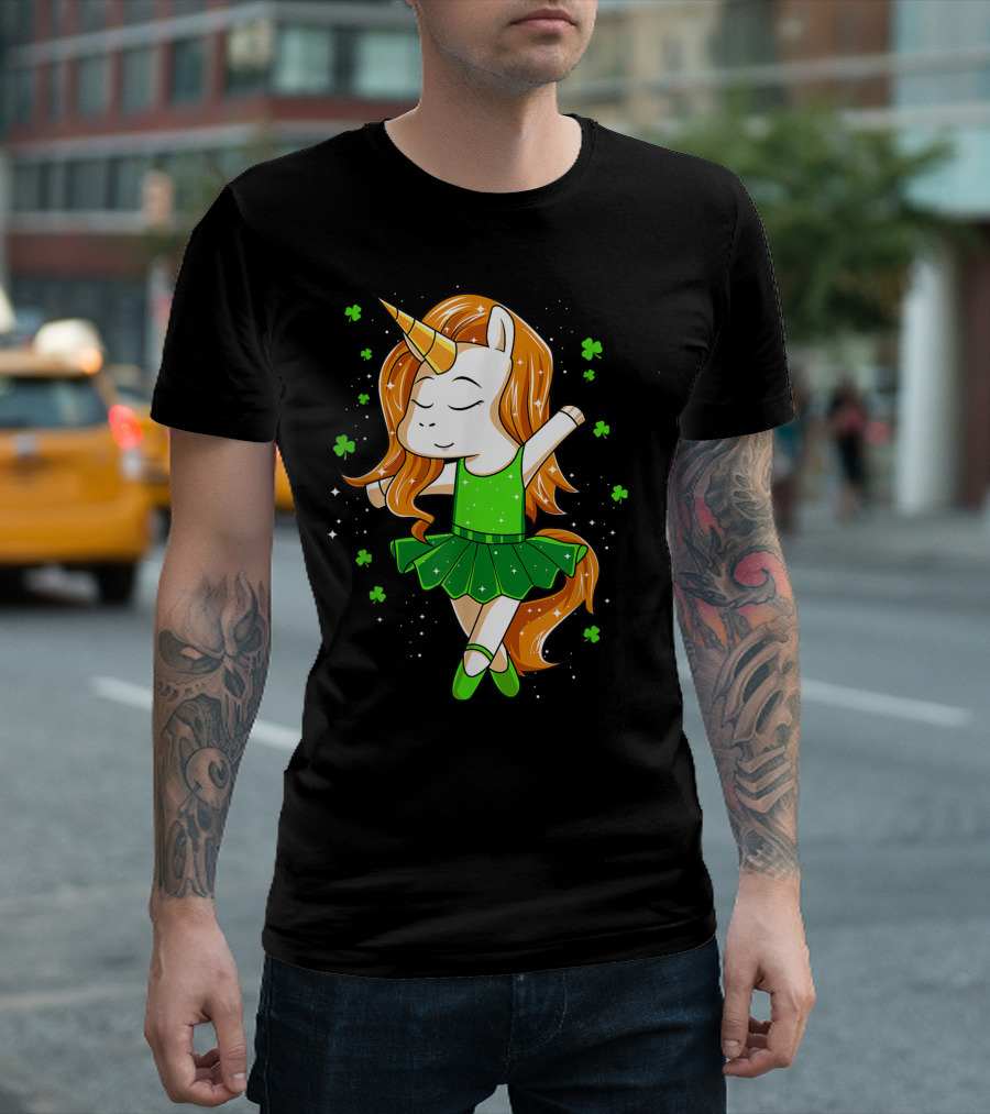 Ballerina Unicorn St Patricks Day Girls Dance T-Shirt
