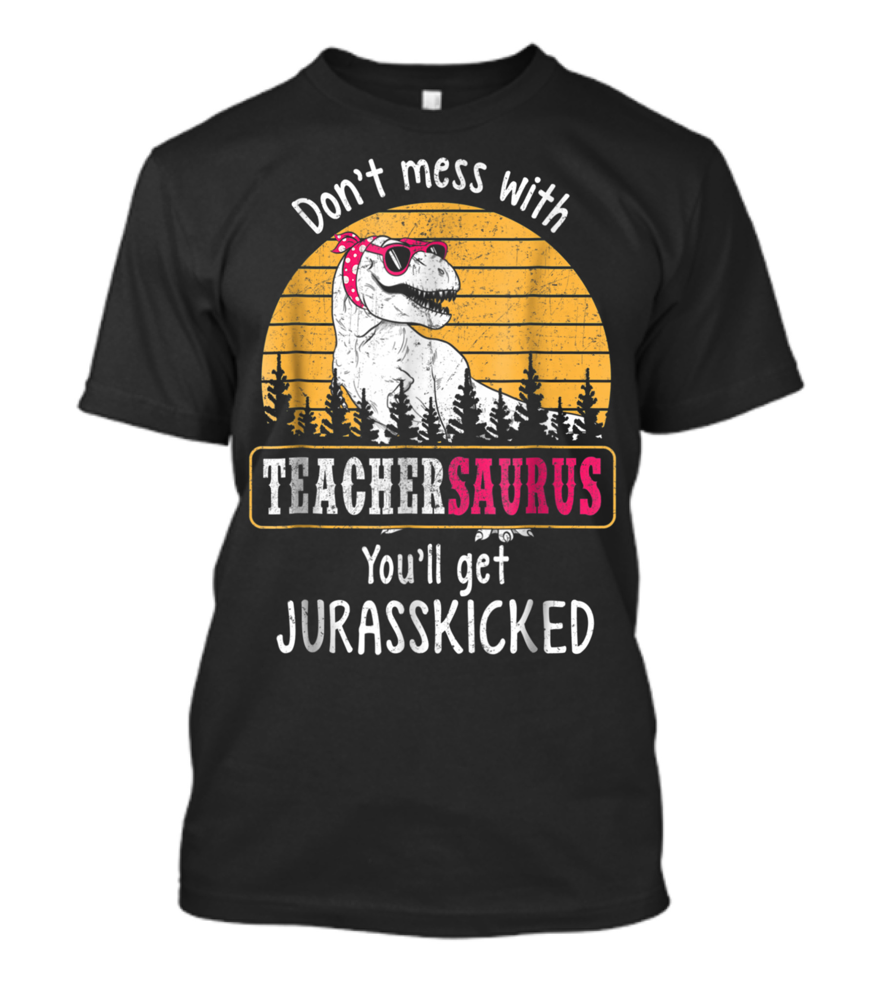 Don't Mess With Teachersaurus You'll Get Jurasskicked Retro T-Rex T-Shirt