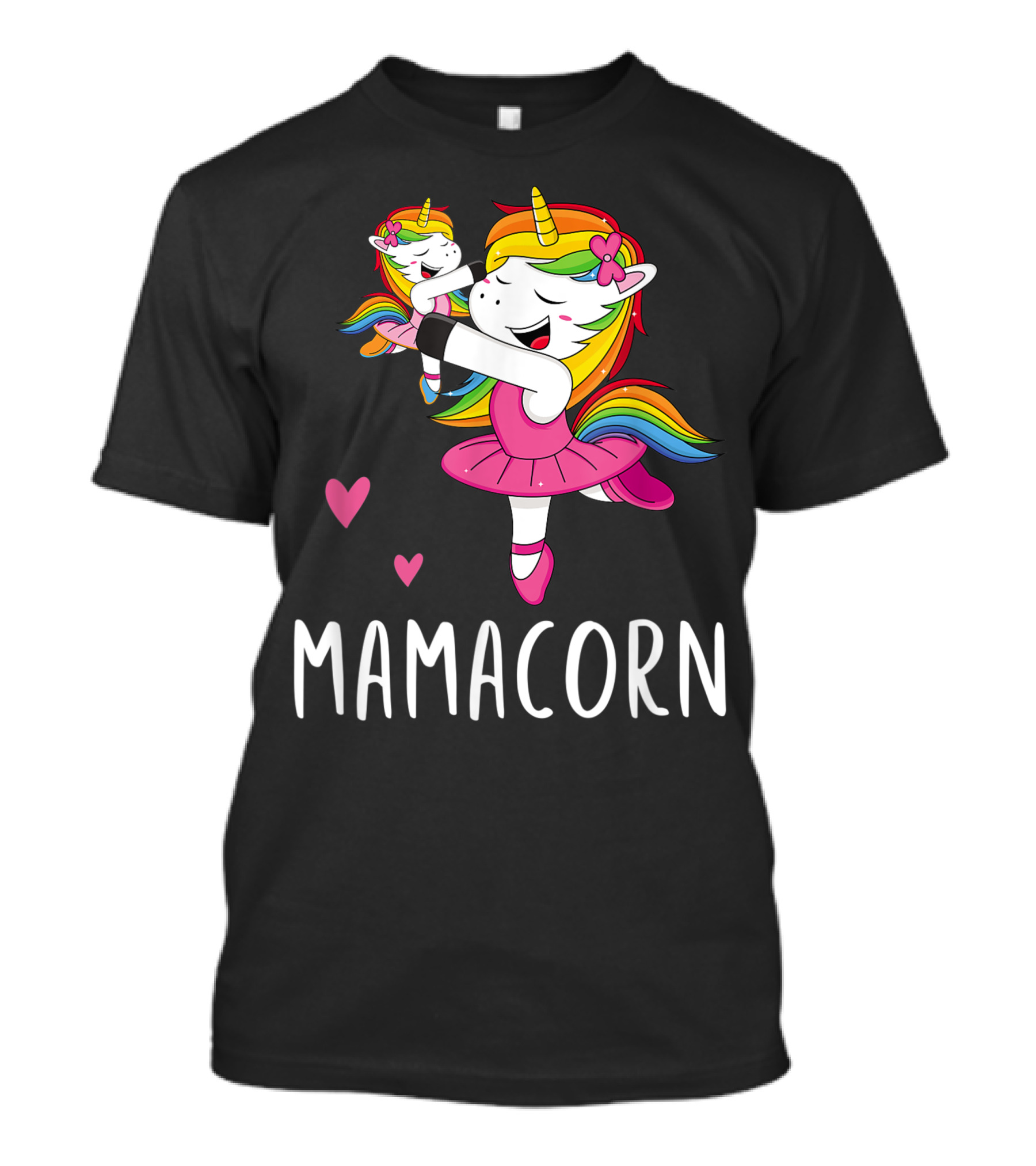 Mamacorn Rainbow Unicorn Mama Ballerina With Hearts T-Shirt