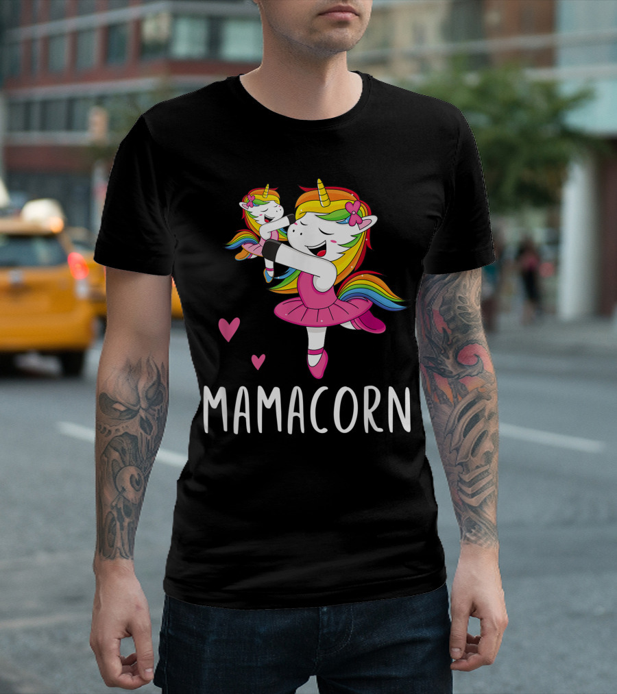 Mamacorn Rainbow Unicorn Mama Ballerina With Hearts T-Shirt