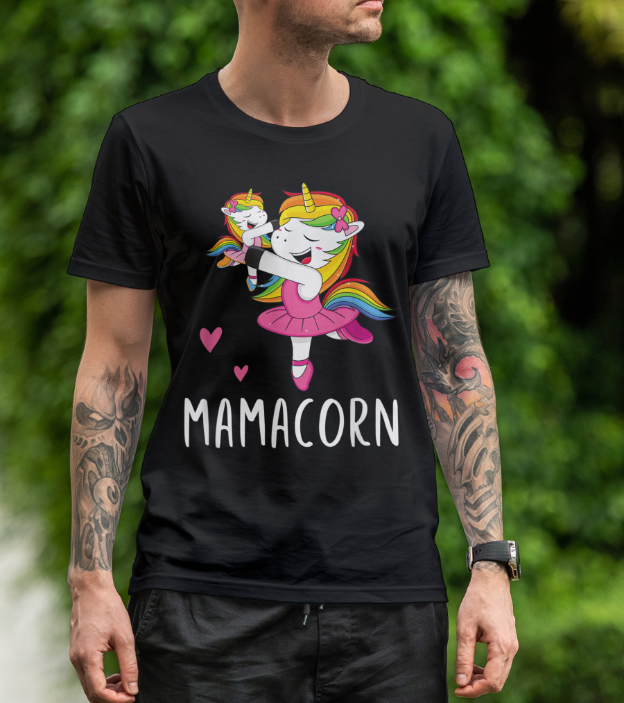 Mamacorn Rainbow Unicorn Mama Ballerina With Hearts T-Shirt