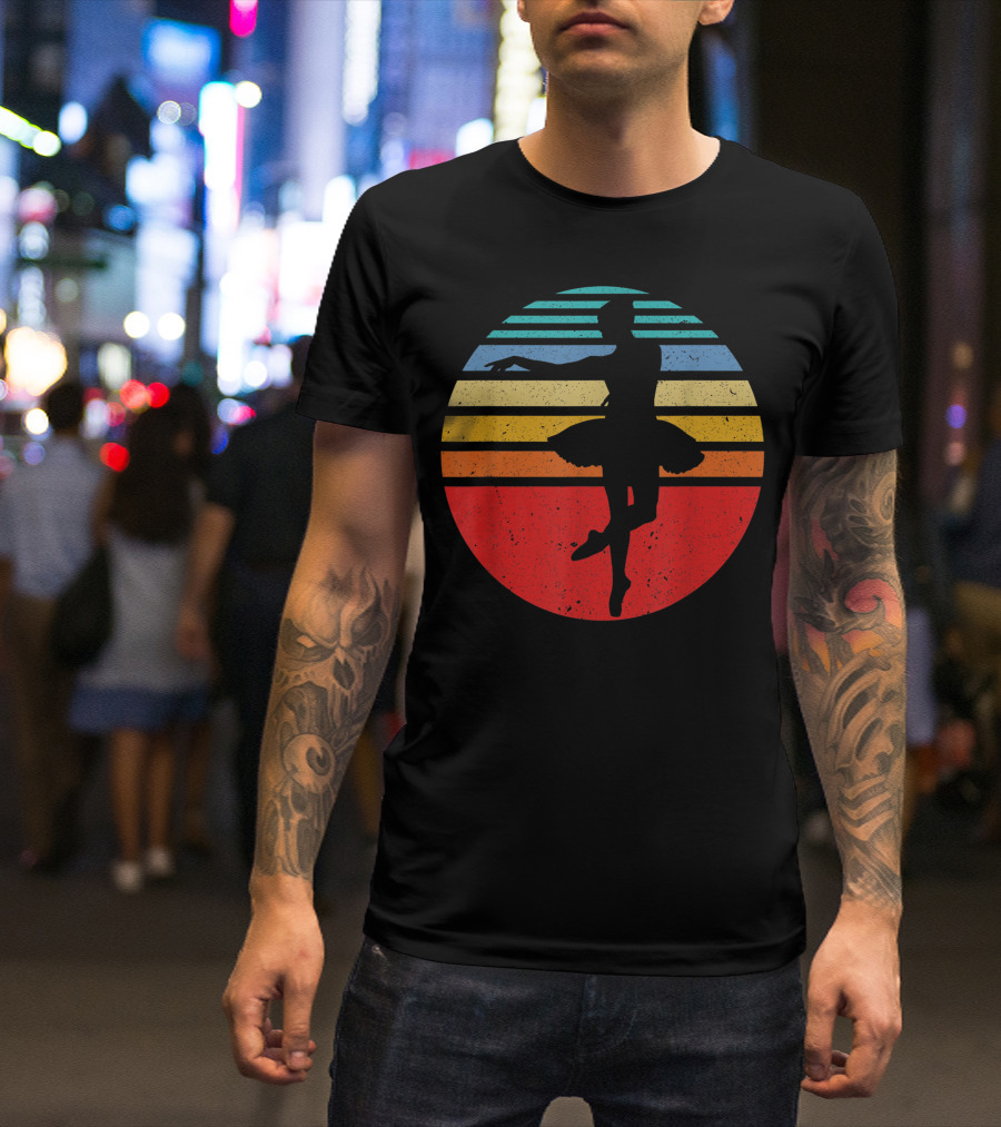 Retro Ballet Dancer Silhouette Vintage Sunset Aesthetic T-Shirt