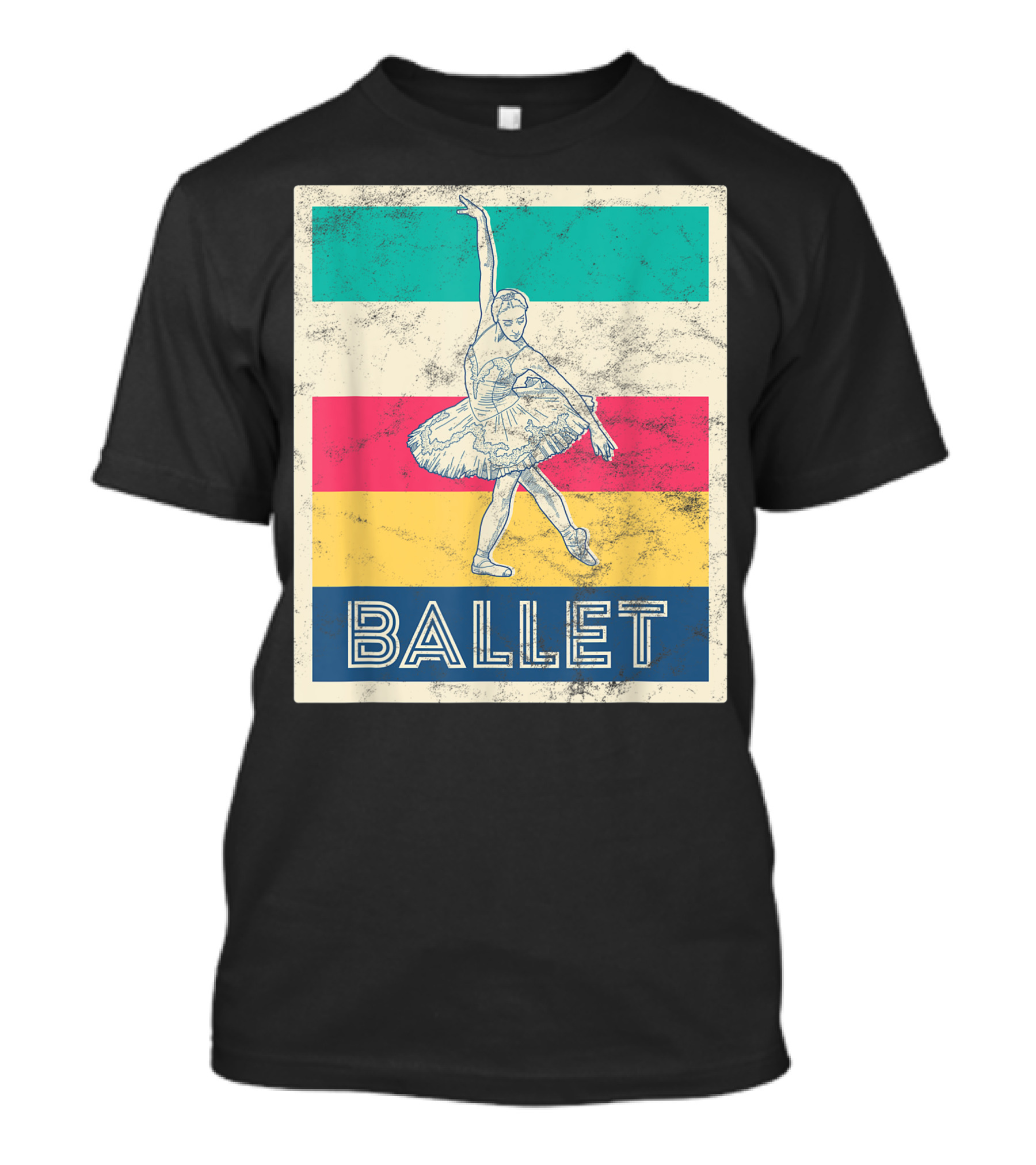 Vintage Style Retro Ballet Dancer Multicolor Stripes T-Shirt