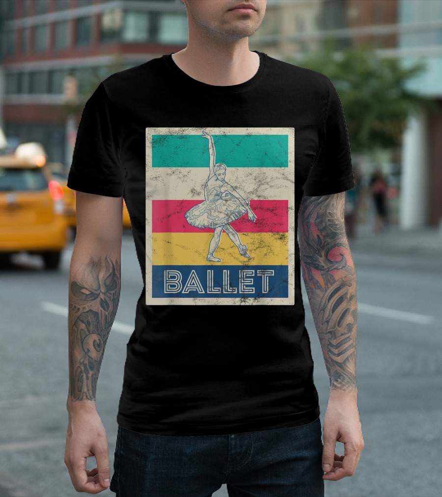 Vintage Style Retro Ballet Dancer Multicolor Stripes T-Shirt