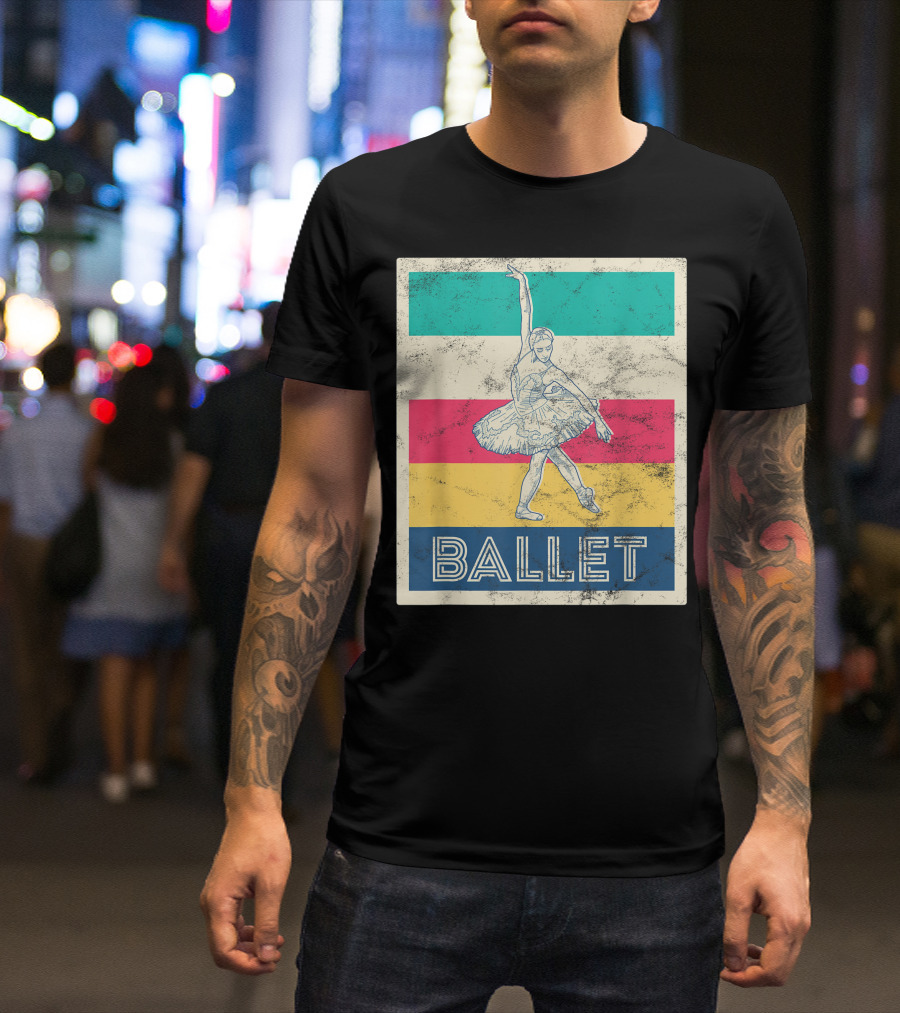 Vintage Style Retro Ballet Dancer Multicolor Stripes T-Shirt