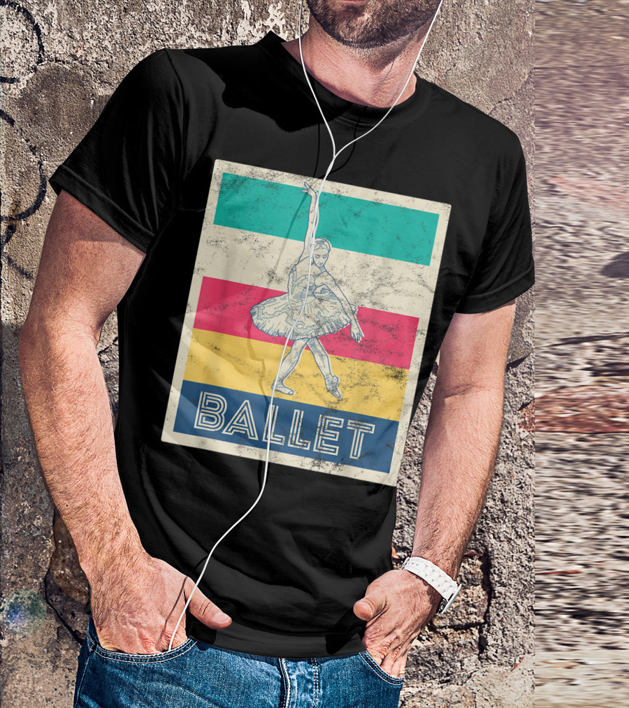 Vintage Style Retro Ballet Dancer Multicolor Stripes T-Shirt