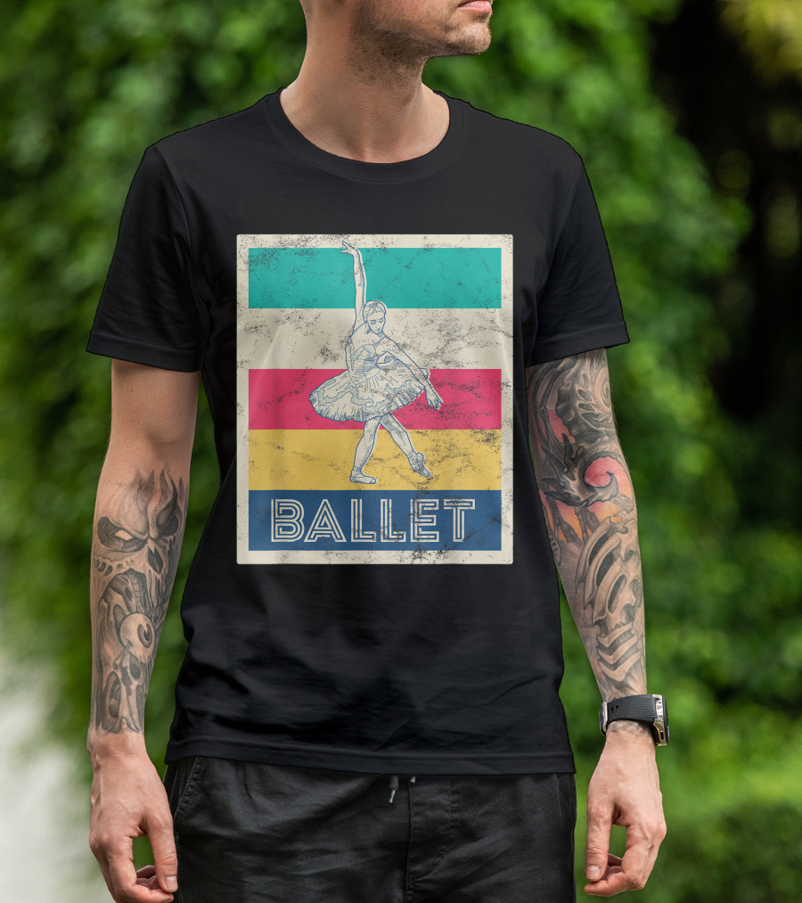 Vintage Style Retro Ballet Dancer Multicolor Stripes T-Shirt