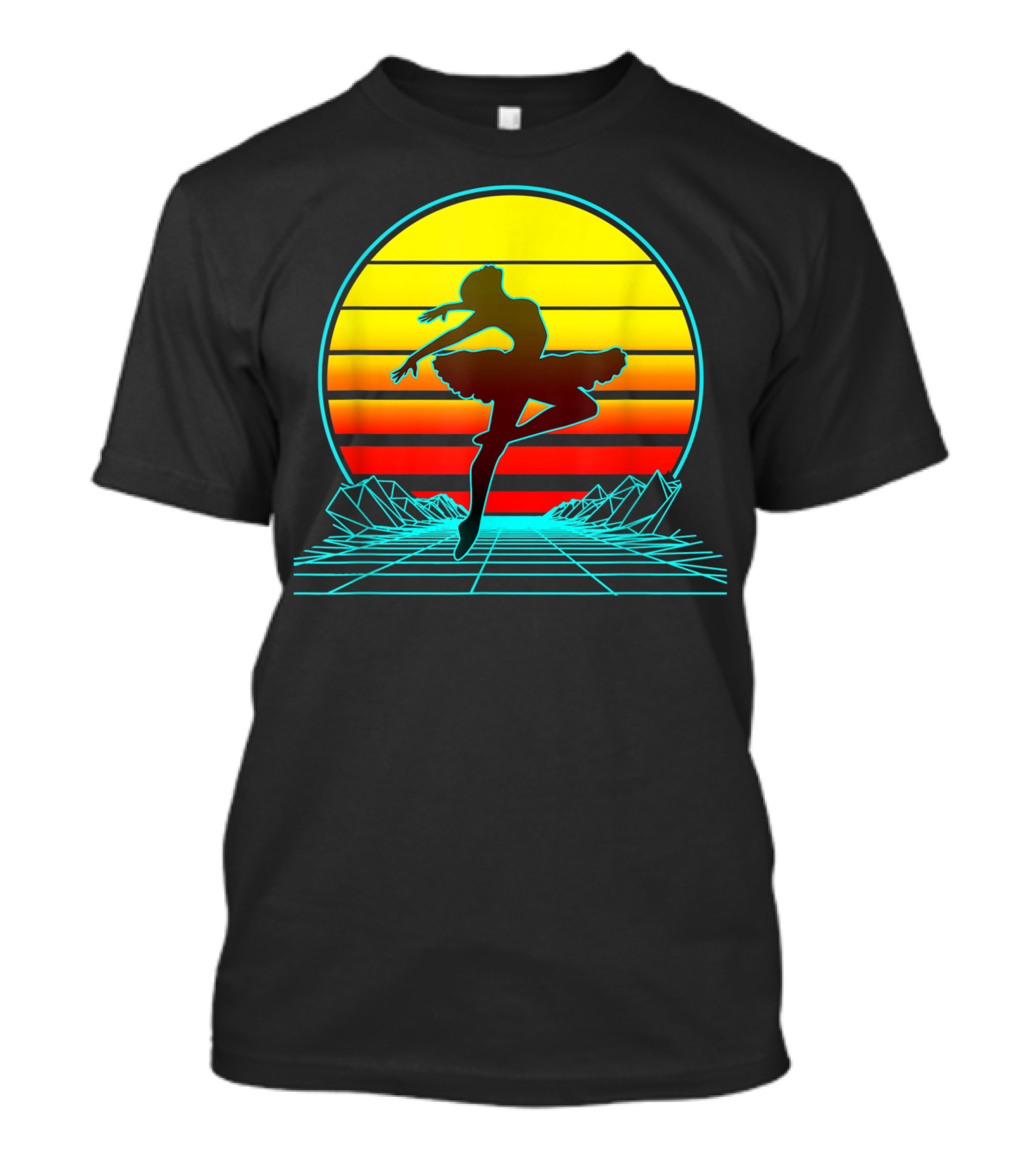 Retro Vintage Sunset Ballet Dancer Silhouette In Neon Synthwave Aesthetic T-Shirt