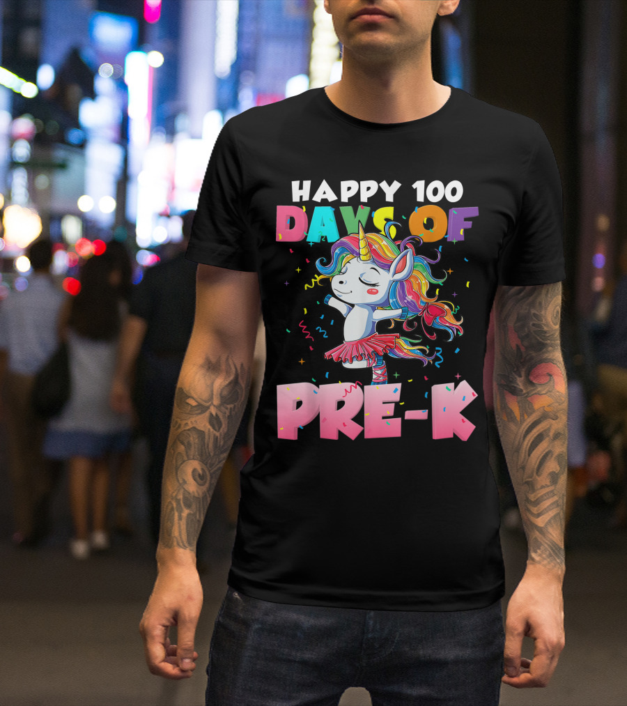 Happy 100 Days Of Pre-K Unicorn Ballet Rainbow T-Shirt