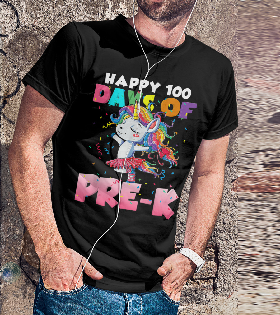 Happy 100 Days Of Pre-K Unicorn Ballet Rainbow T-Shirt
