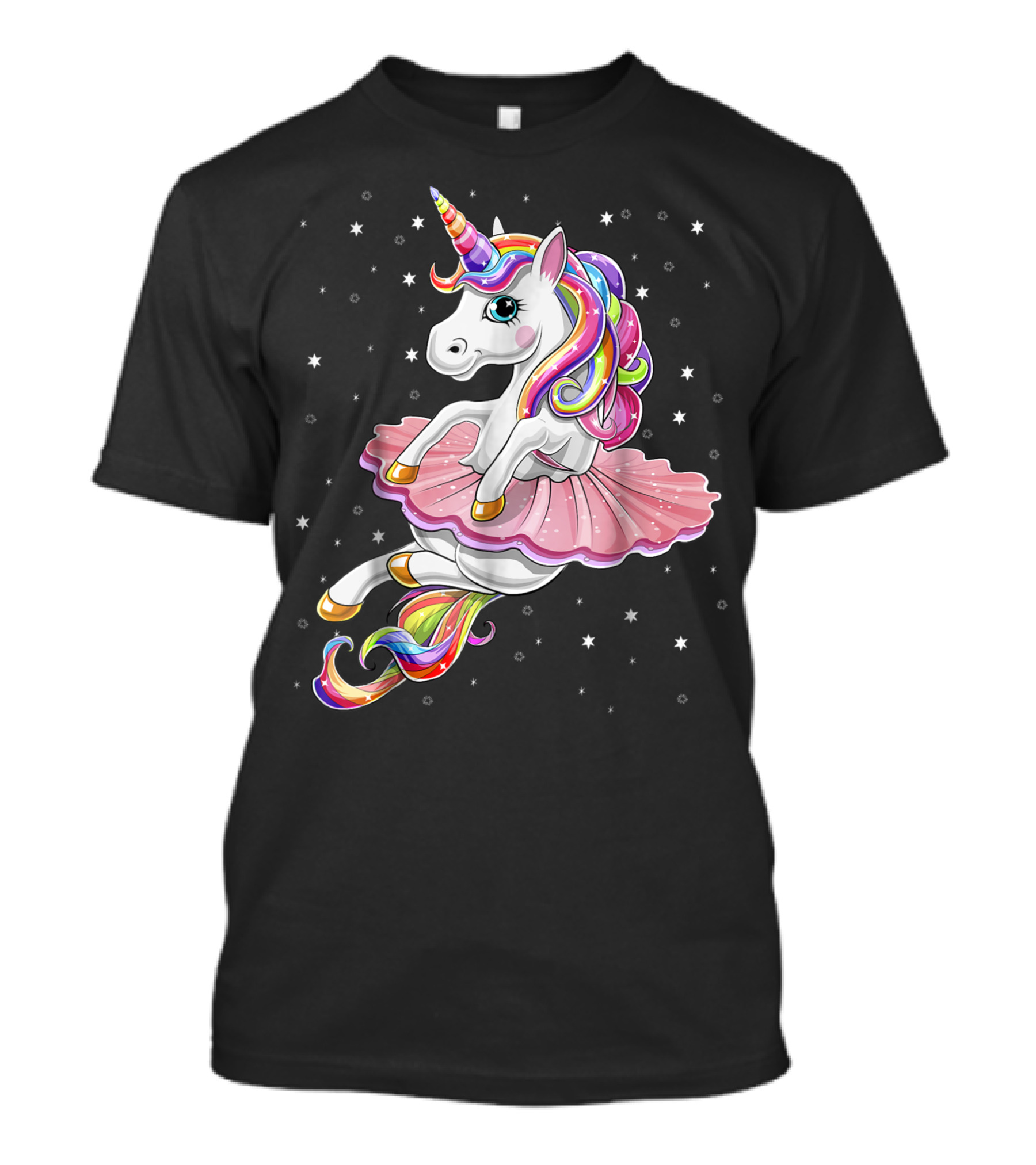Rainbow Unicorn Ballet Tutu Ballerina With Stars T-Shirt