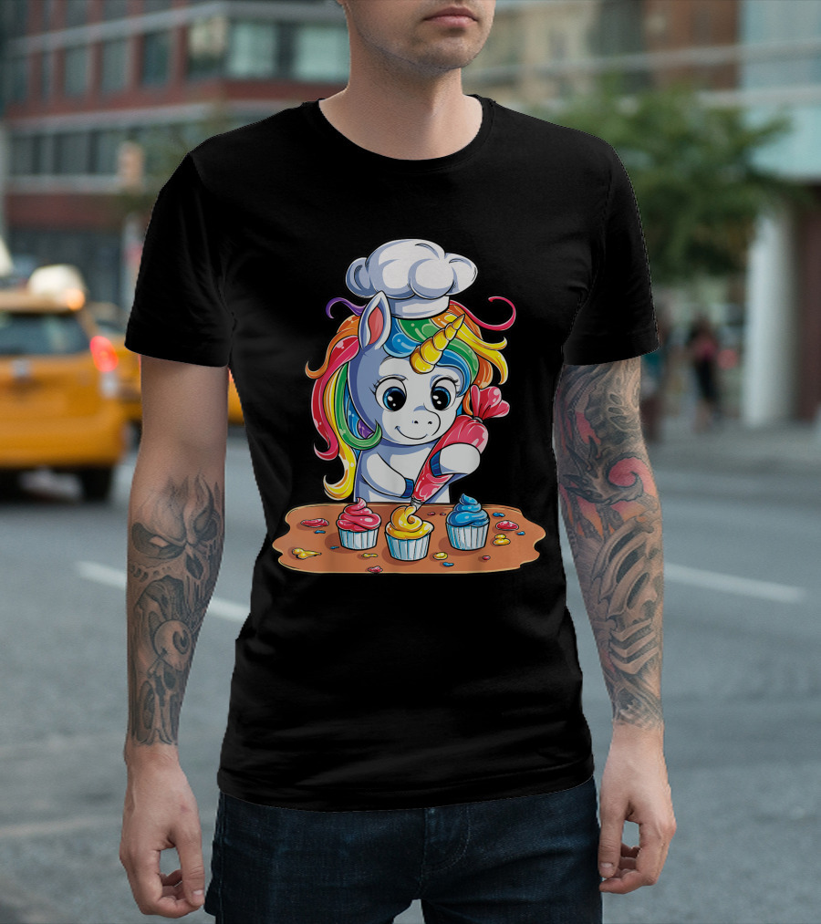 Unicorn Baking Rainbow Cupcake For Kids Girls T-Shirt