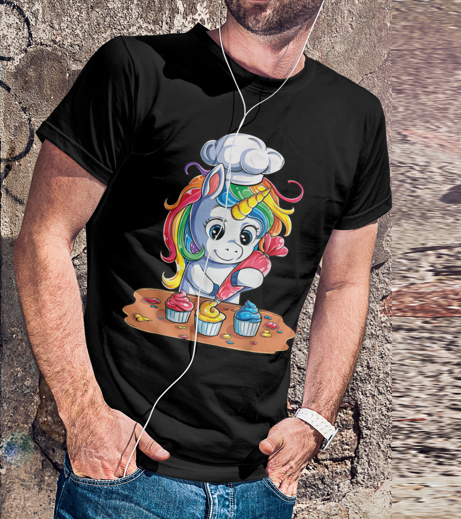 Unicorn Baking Rainbow Cupcake For Kids Girls T-Shirt