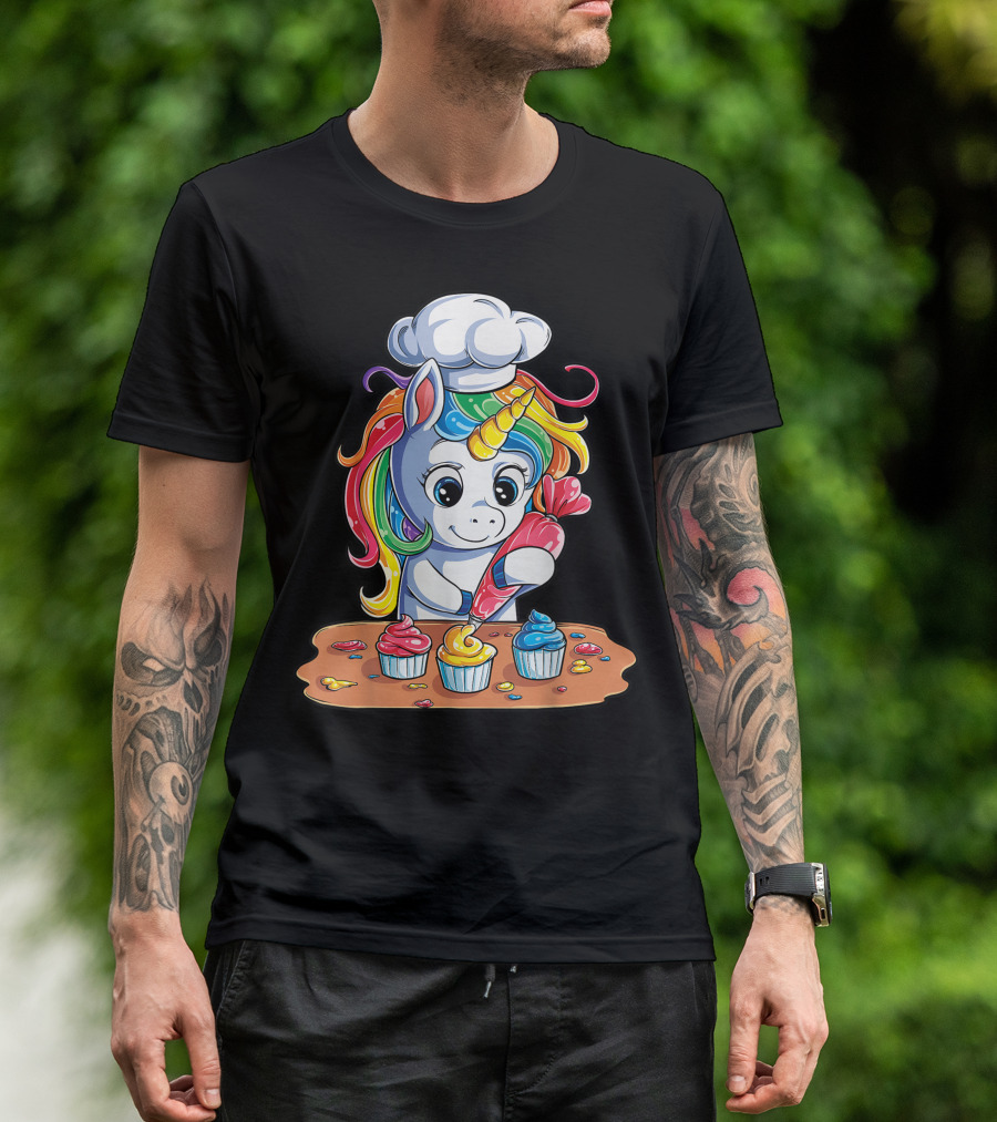 Unicorn Baking Rainbow Cupcake For Kids Girls T-Shirt