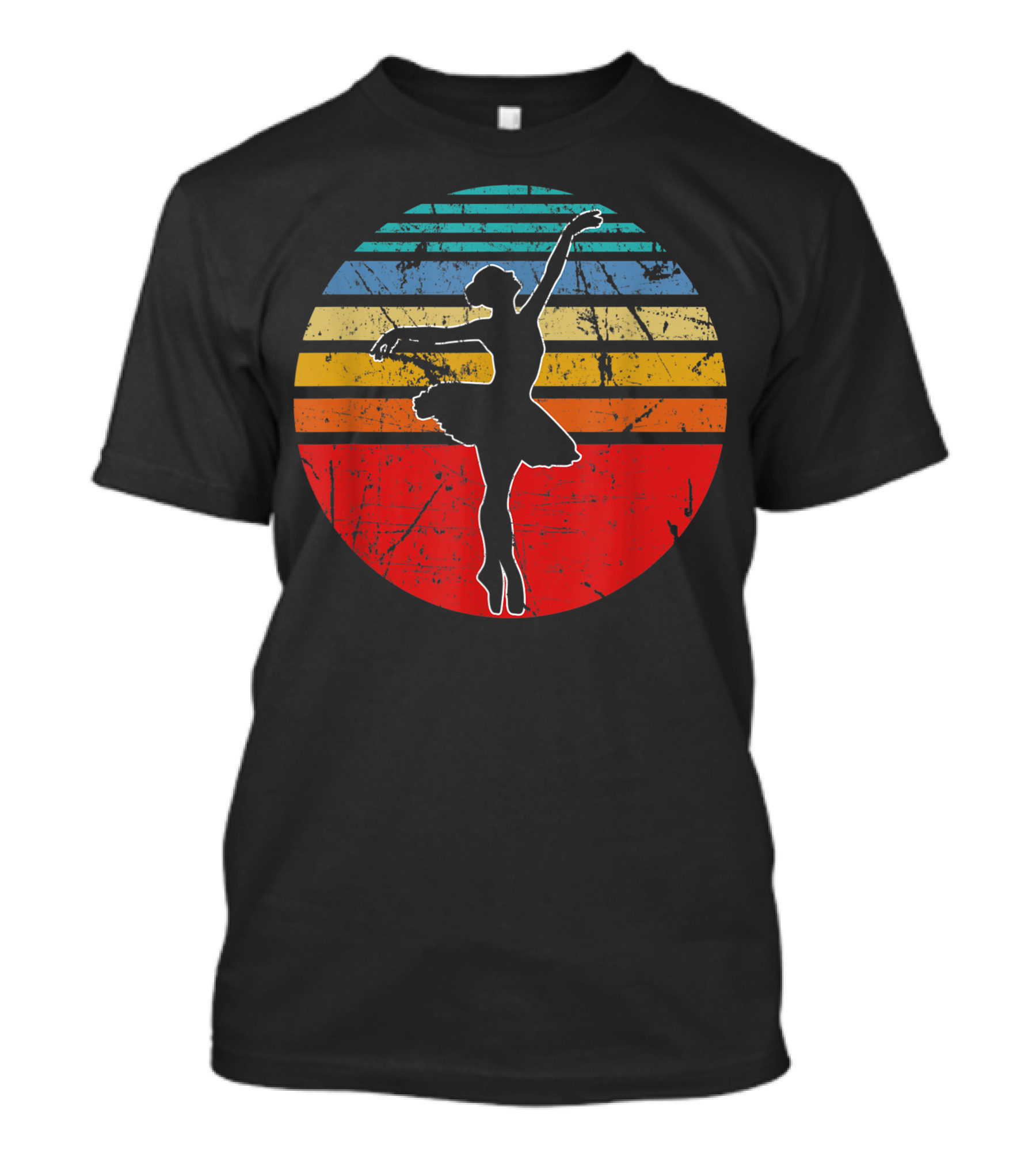 Retro Distressed Ballerina Silhouette With Vintage Stripes T-Shirt