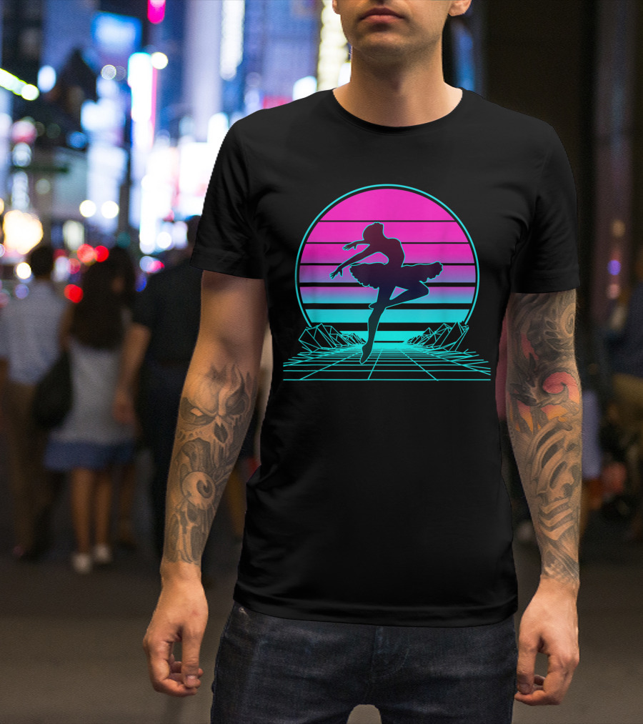 Retro Neon Sunset Ballet Dancer T-Shirt