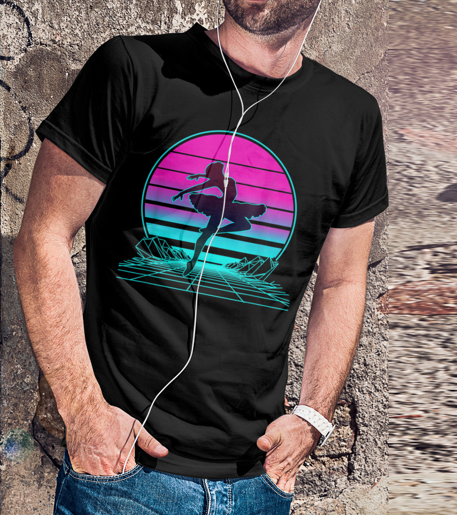 Retro Neon Sunset Ballet Dancer T-Shirt