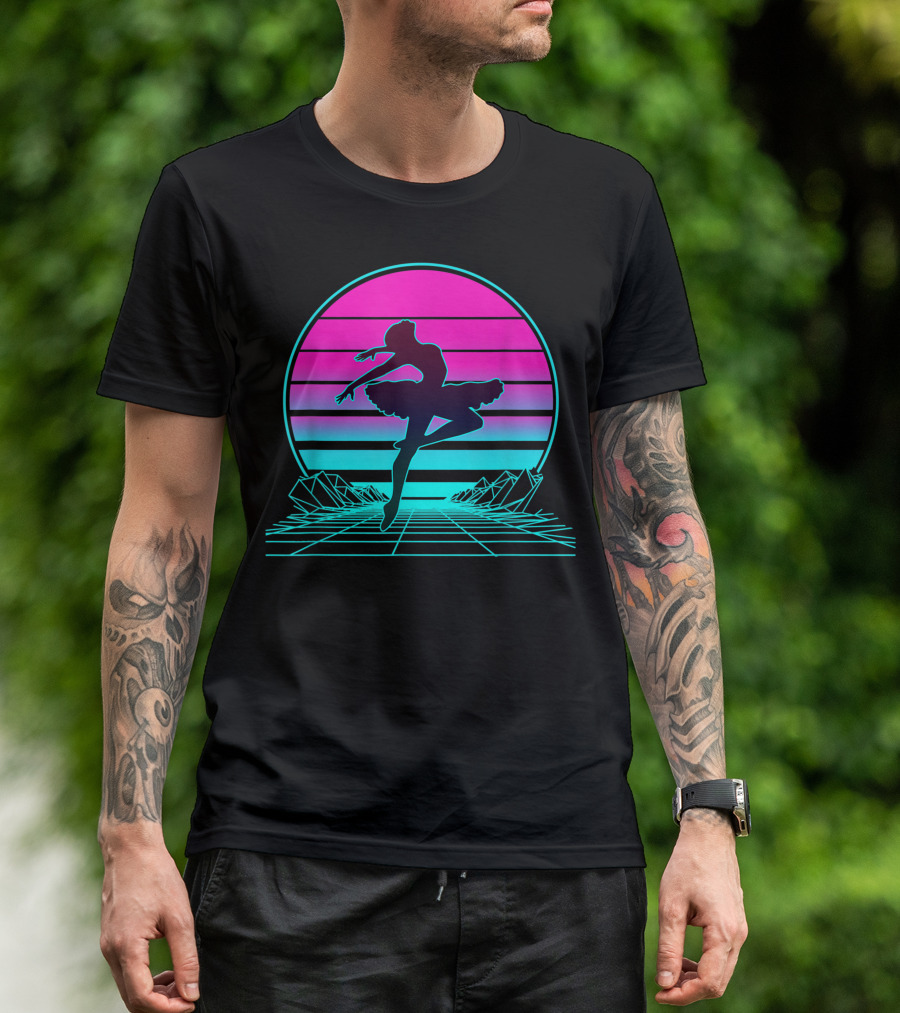 Retro Neon Sunset Ballet Dancer T-Shirt