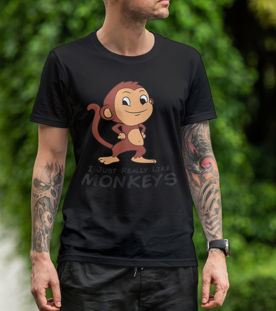 I Just Really Like Monkeys Cute Monkey Cartoon Character T-Shirt