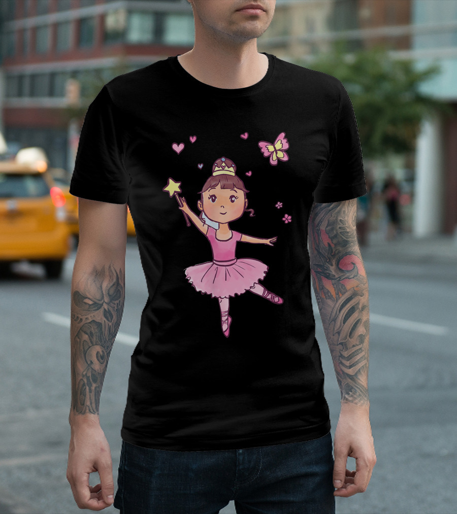 Little Ballerina Dancer Balle Bayadere Fairy Princess with Heart and Butterfly Elements T-Shirt