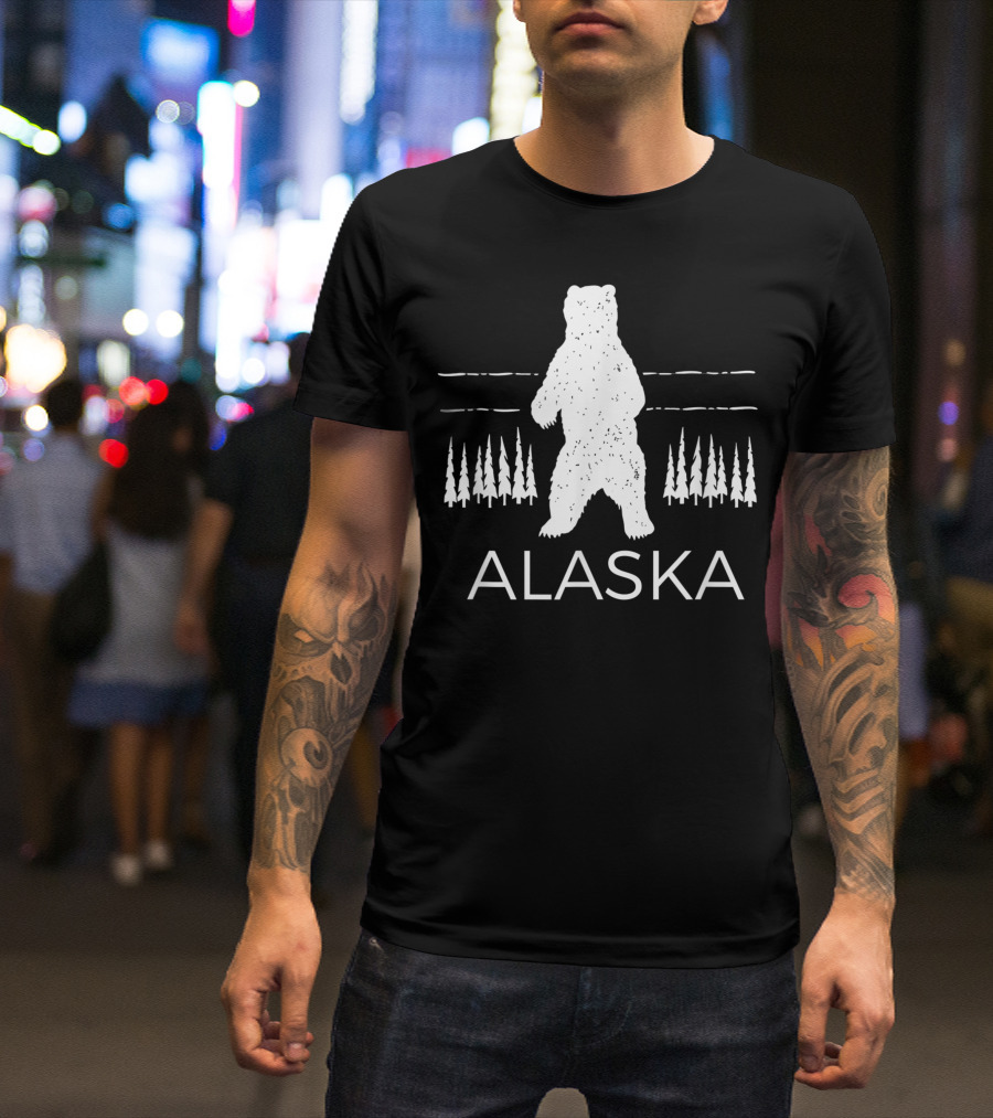 Alaska Bear With Trees And Stripes T-Shirt
