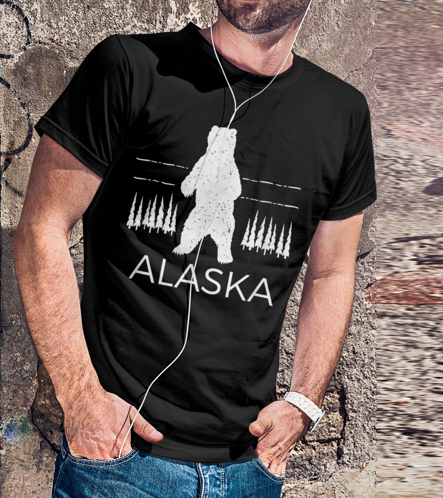 Alaska Bear With Trees And Stripes T-Shirt