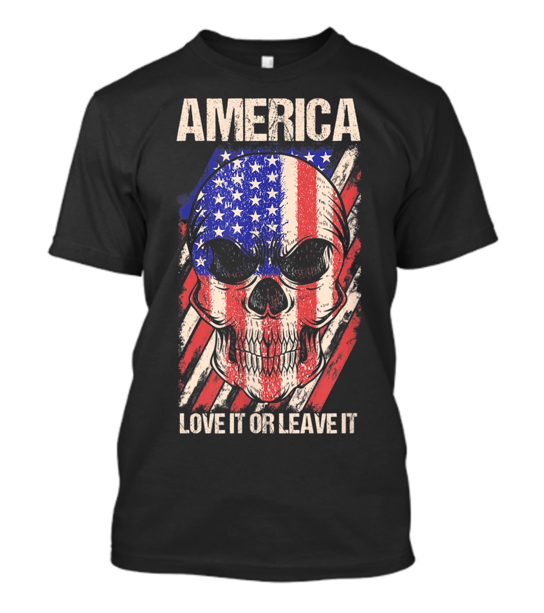 America Love It Or Leave It Skull With American Flag Background T-Shirt