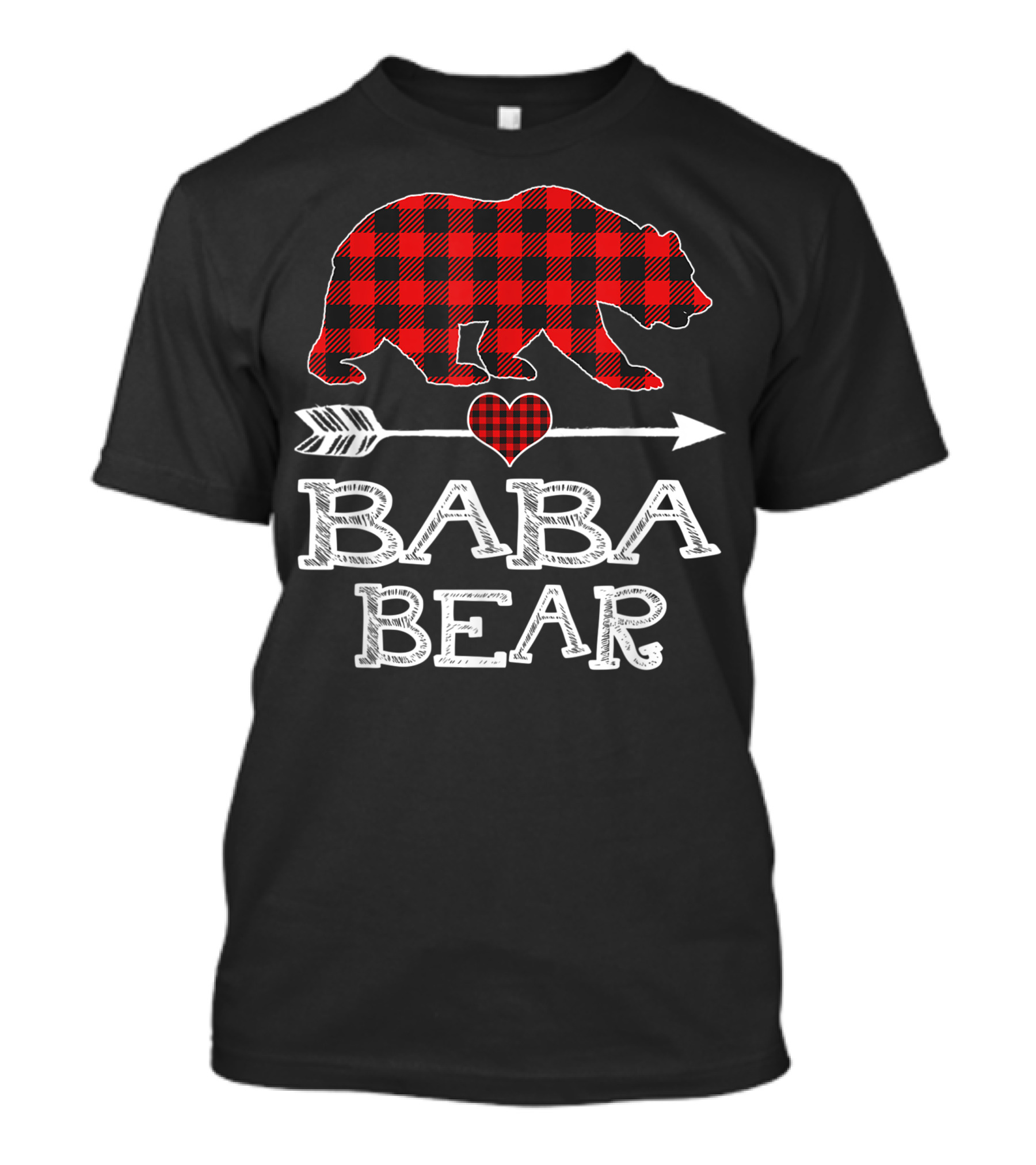 Baba Bear Red Plaid Buffalo Heart Arrow Christmas Family T-Shirt