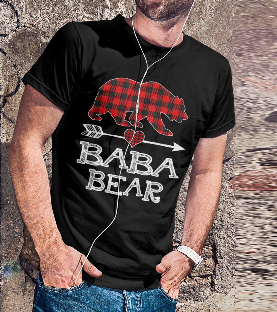 Baba Bear Red Plaid Buffalo Heart Arrow Christmas Family T-Shirt