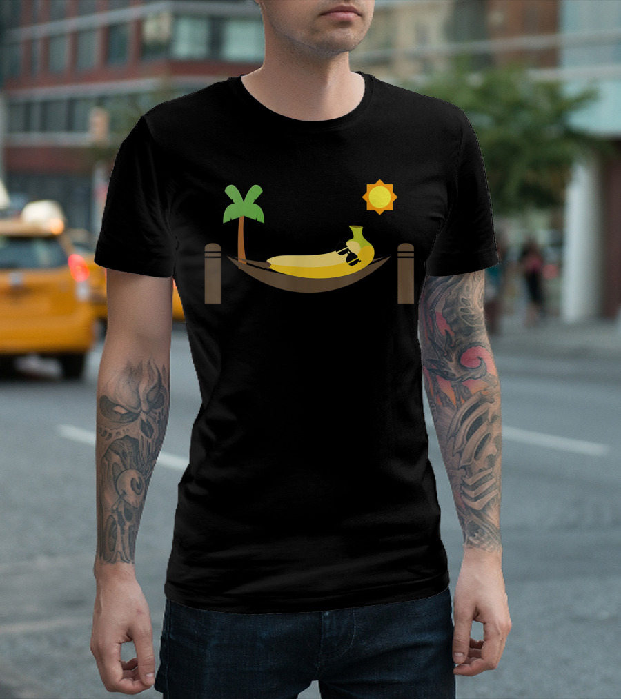 Banana Relaxing in Hammock Under Sun Punny Fruit T-Shirt