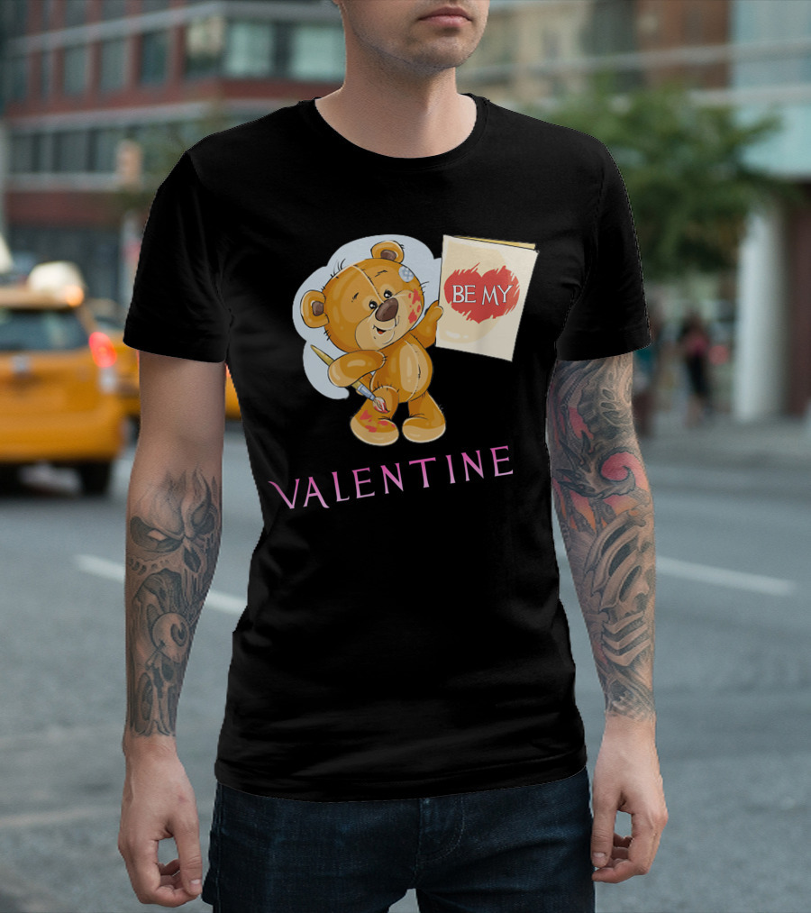Be My Valentine Plush Bear With Heart Sign T-Shirt