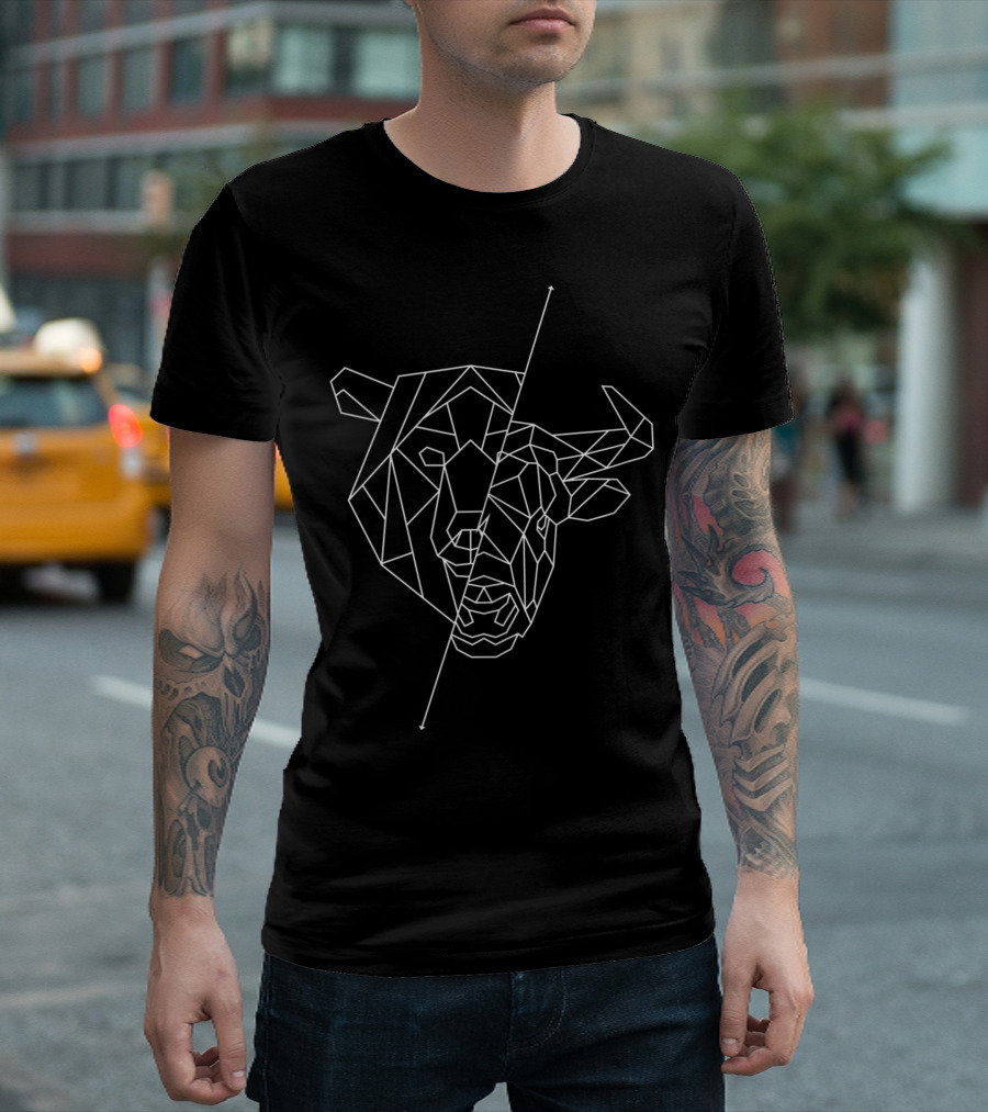 Bear Bull Market Trading Bitcoin Stocks Investor Trader Geometric T-Shirt