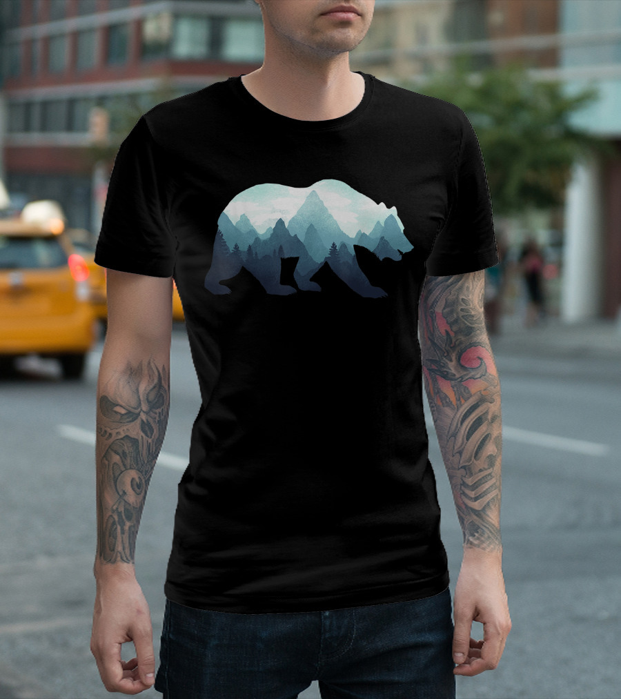 Bear Double Exposure Surreal Wildlife Mountain Forest Scenery T-Shirt