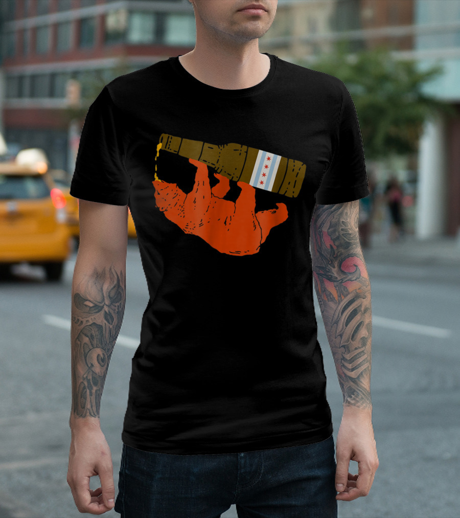Bear with Beer Bottle Featuring Chicago Flag T-Shirt