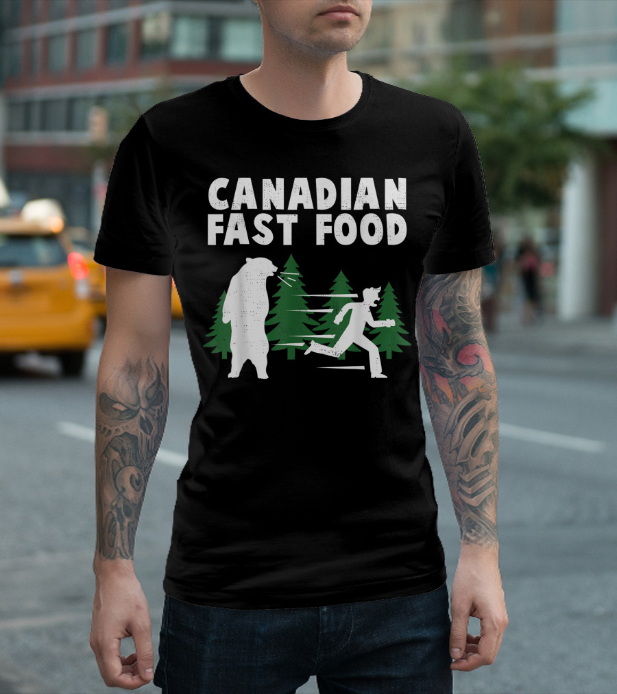 Bear Chasing Human in Canadian Fast Food Scene T-Shirt
