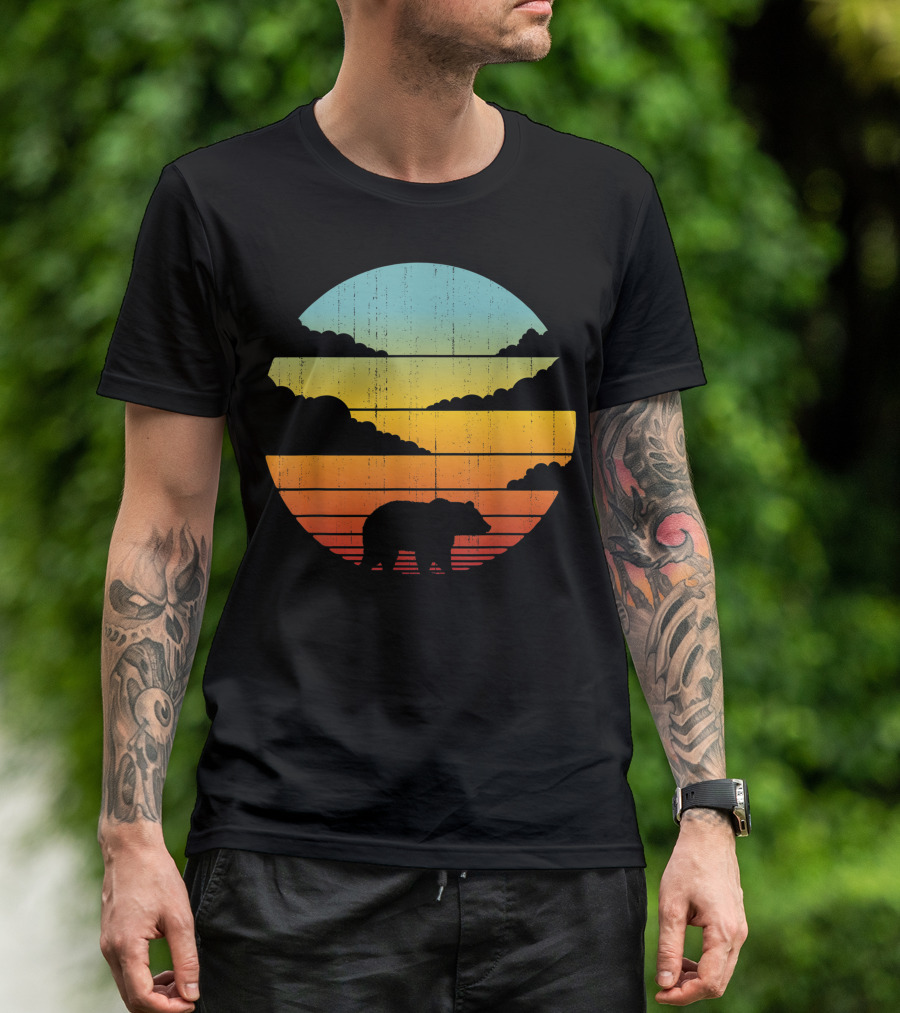 Bear Silhouette Retro 60s 70s Sunset Vintage Style Animal Lover T-Shirt