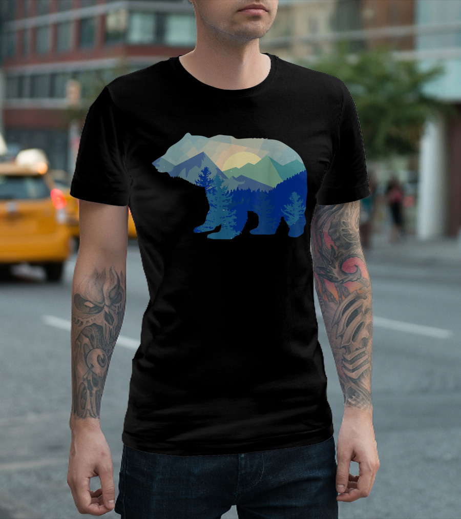 Bear Silhouette Mountain Wildlife Animal Great Bear Scenery T-Shirt