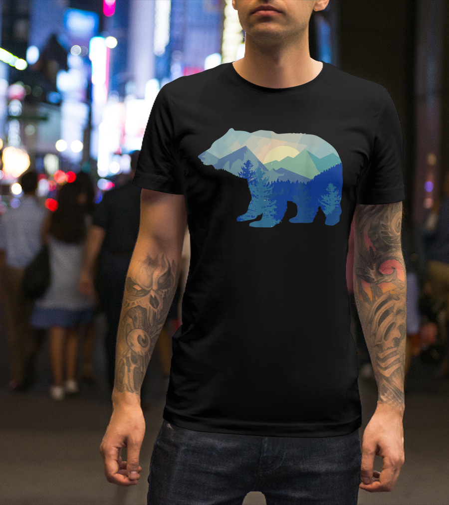Bear Silhouette Mountain Wildlife Animal Great Bear Scenery T-Shirt