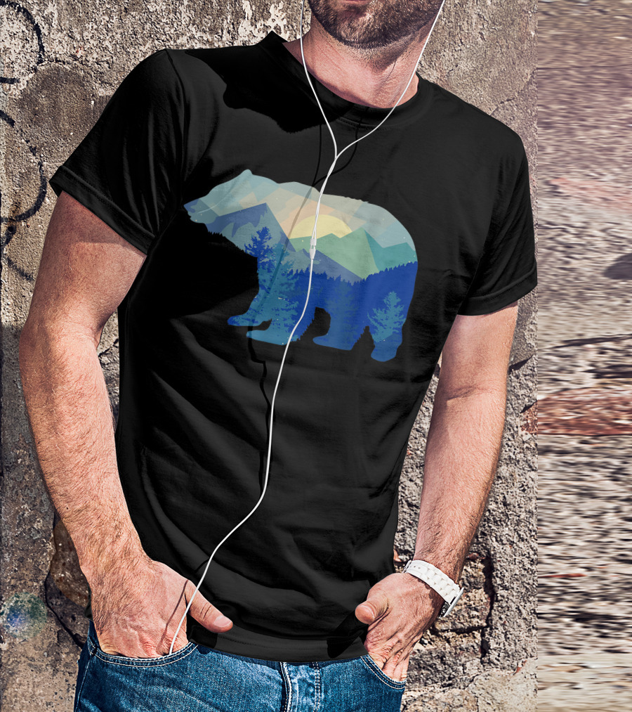 Bear Silhouette Mountain Wildlife Animal Great Bear Scenery T-Shirt