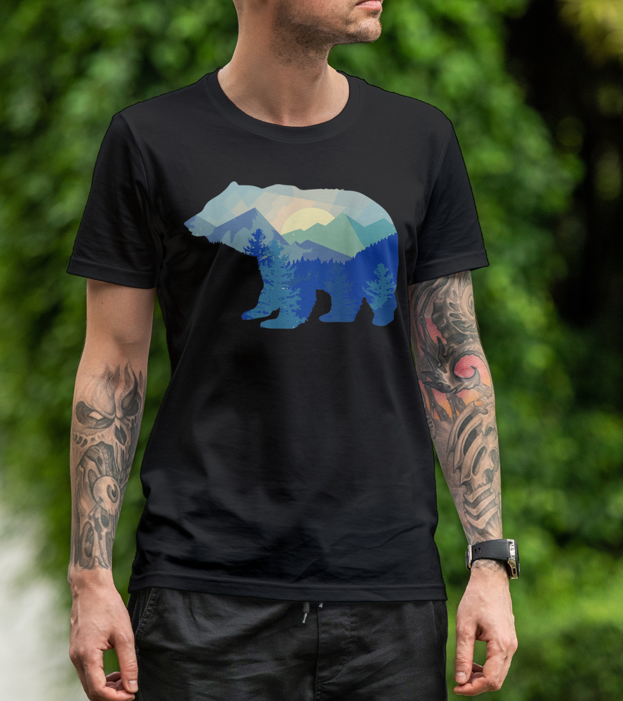 Bear Silhouette Mountain Wildlife Animal Great Bear Scenery T-Shirt