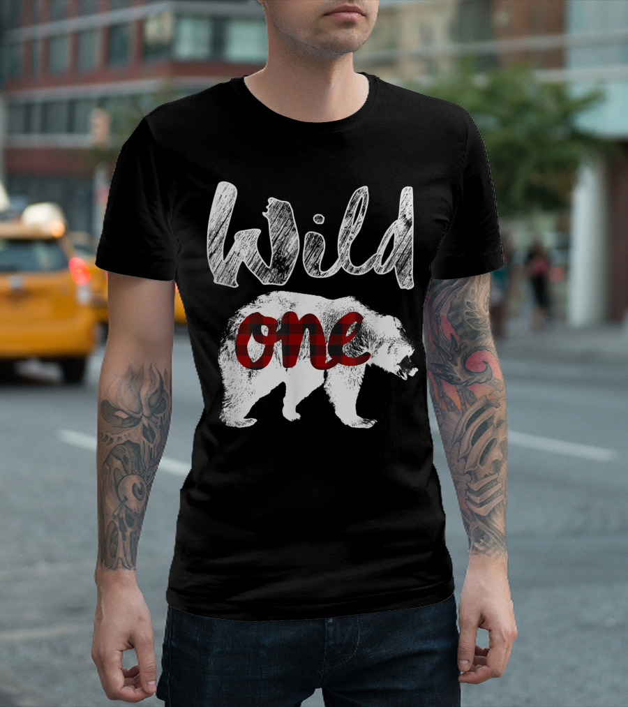 Wild One Bear 1st Birthday Lumberjack Buffalo Plaid T-Shirt